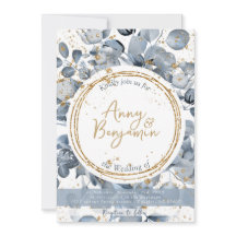 Eucalyptus Gold Glitter - Dusty Blue Invitation 1