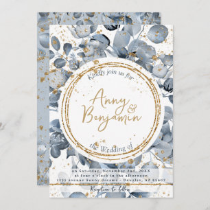 Eucalyptus Gold Glitter - Dusty Blue Invitation 2