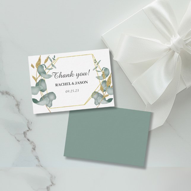 Eucalyptus Gold Glitter Foliage Wedding Thank you  Card (Modern Greenery Eucalyptus and Gold Glitter Wedding Thank you Card)