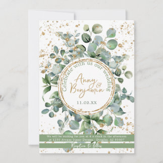 Eucalyptus Gold Glitter - Green - Invitation 04