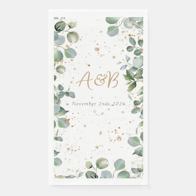 Eucalyptus Gold Glitter - Green  Napkin (Front)
