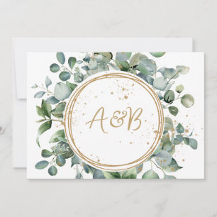 Eucalyptus Gold Glitter - Green Wedding Thank You Card