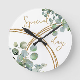 Eucalyptus gold glitter  round clock