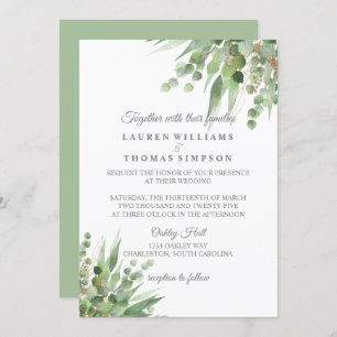 Eucalyptus Gold Glitter Wedding Invitation