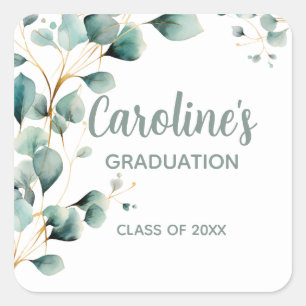 Eucalyptus Gold Graduation Square Sticker