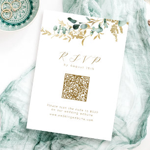 Eucalyptus gold greenery boho QR code wedding RSVP Card