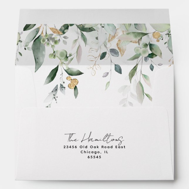 Eucalyptus Gold&Greenery Leaves | Return Address  Envelope (Back (Bottom))