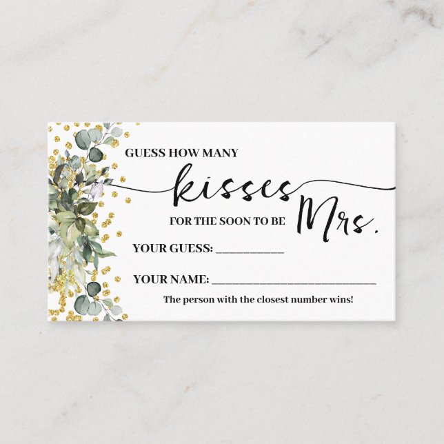 Eucalyptus Gold How many Kisses for Mrs Game Card (Front)