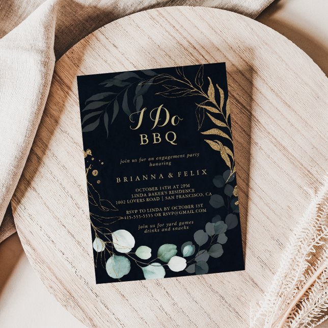 Eucalyptus Gold I Do BBQ Blue Engagement Party  Invitation (Creator Uploaded)