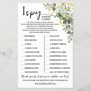 Eucalyptus Gold I Spy Wedding Reception Game Card