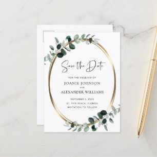 Eucalyptus Gold Metallic QR Code Save the Date Announcement Postcard