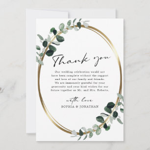 Eucalyptus Gold Modern Calligraphy White Wedding Thank You Card