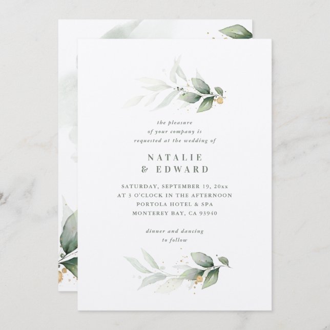 Eucalyptus gold modern minimal elegant wedding (Front/Back)
