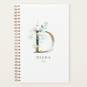 Eucalyptus Gold Monogram Initial D Floral Greenery Planner