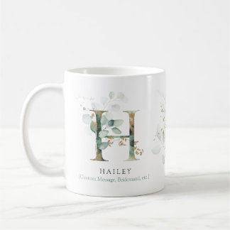 Eucalyptus Gold Monogram Initial H Greenery Chic Coffee Mug
