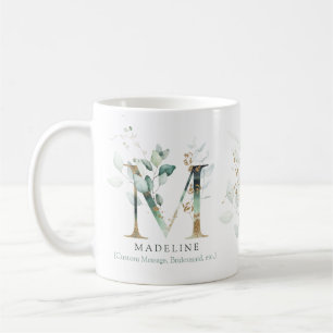 Eucalyptus Gold Monogram Initial M Greenery Chic Coffee Mug