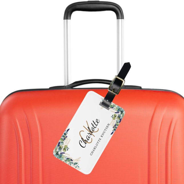 Eucalyptus gold monogram name luggage tag (Creator Uploaded)