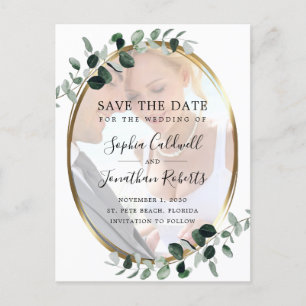 Eucalyptus Gold Photo Wedding Save the Date Announcement Postcard