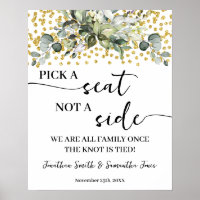 Eucalyptus Gold Pick a Seat not a Side Wedding