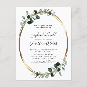 Eucalyptus Gold QR Code RSVP Wedding Invitation Postcard