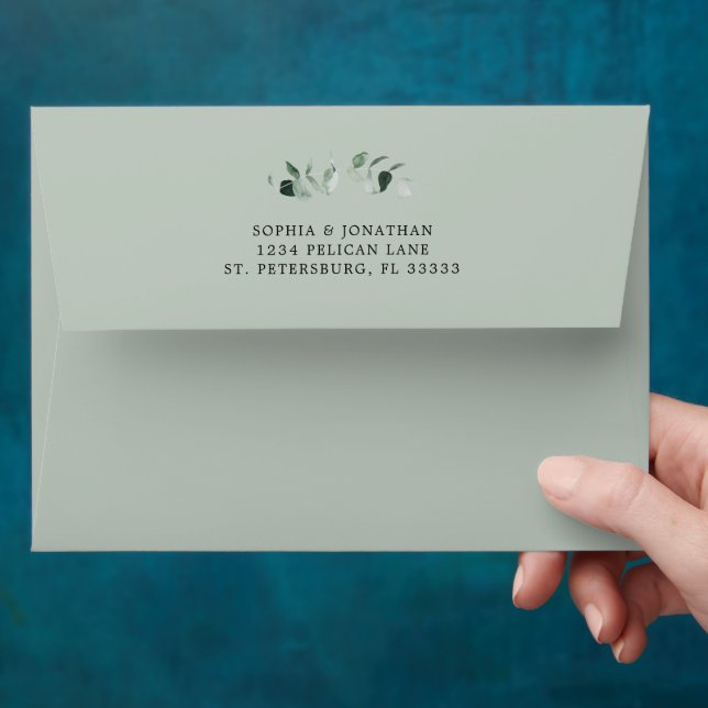 Eucalyptus Gold Sage Custom Wedding Envelope (Hand)