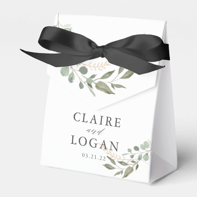 Eucalyptus Gold Sage Green Wedding Favour Box (Front Side)