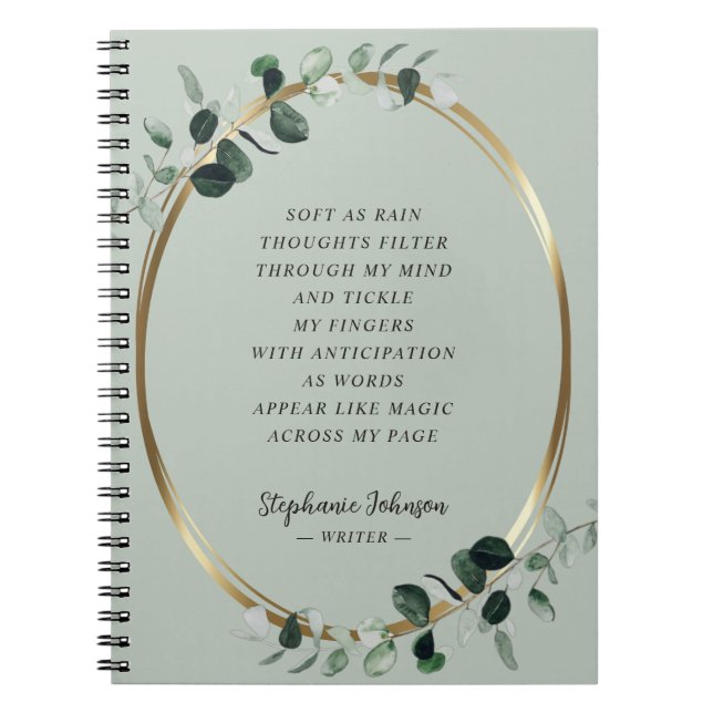 Eucalyptus Gold Sage Writer Motivational Poem Notebook (Front)