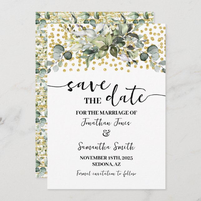 Eucalyptus Gold Save the Date Wedding (Front/Back)
