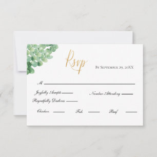 Eucalyptus Gold Script Formal Elegant Wedding RSVP Card