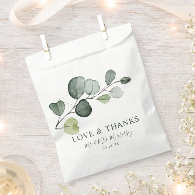 Eucalyptus Gold Splatter Watercolor Favour Bags (Clipped)