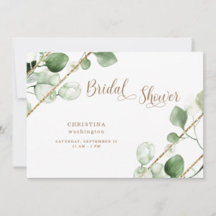 Eucalyptus Gold Text Bridal Shower Invitation