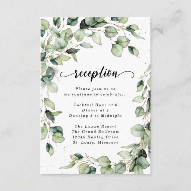 Eucalyptus Gold Watercolor Reception Enclosure Car Card (Front)