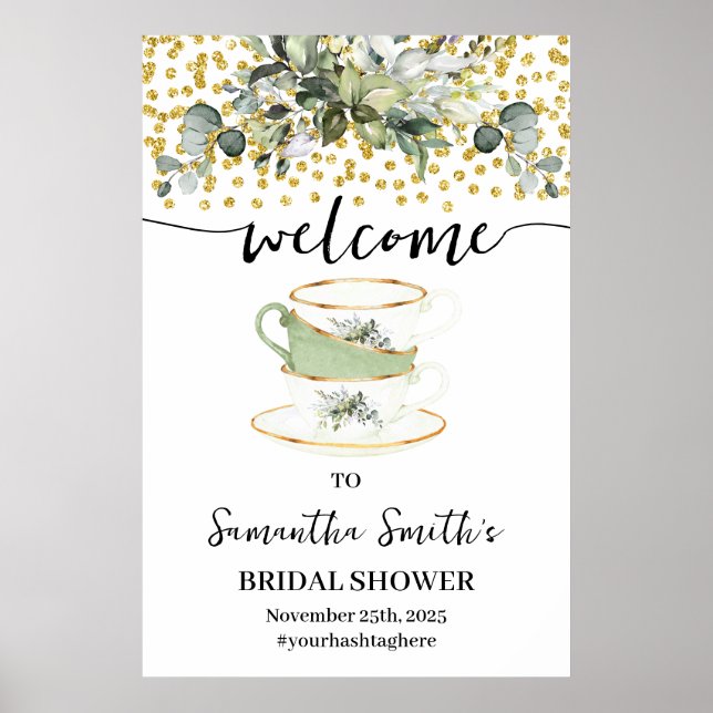 Eucalyptus Gold Welcome Tea Bridal Shower Poster (Front)