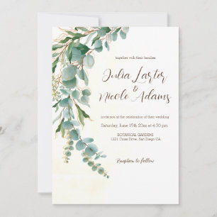 Eucalyptus Golden Blush Botanical Leave Wedding Invitation