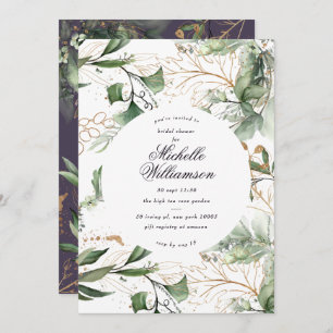 Eucalyptus Golden Boho Modern Pampas Bridal Shower Invitation