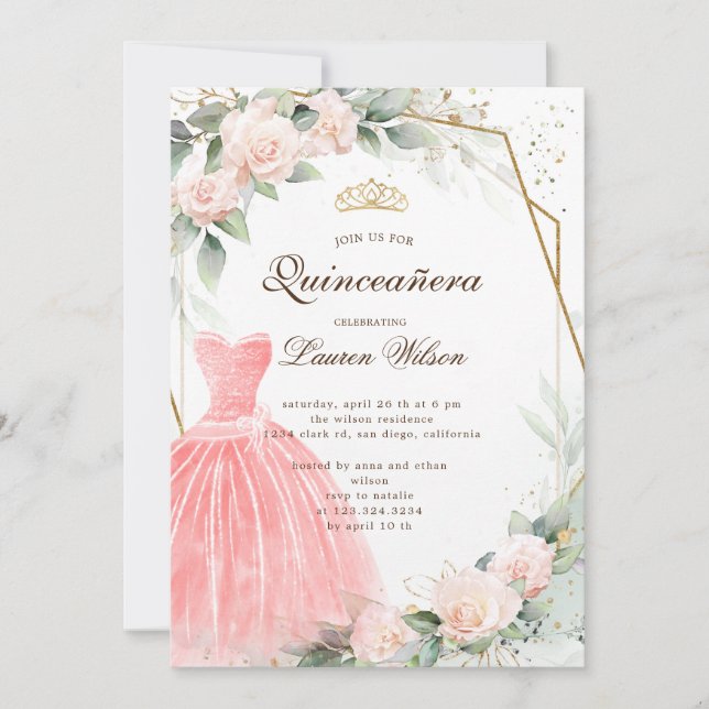 eucalyptus golden floral  Quinceañera Invitation (Front)