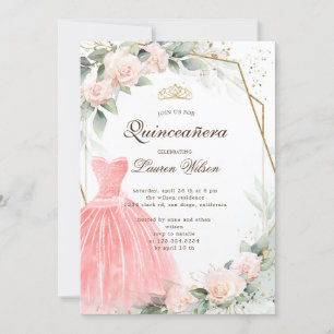 eucalyptus golden floral Quinceañera Invitation