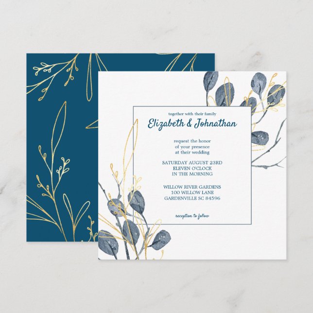 Eucalyptus Golden Garden Floral Wedding Invitation (Front/Back)