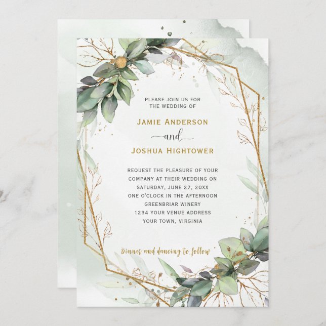 Eucalyptus Golden Greenery Wedding Invitation (Front/Back)