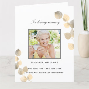 Eucalyptus golden photo elegant funeral program thank you card