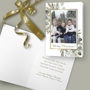 Eucalyptus & Golden Pine Merry Christmas Photo Holiday Card