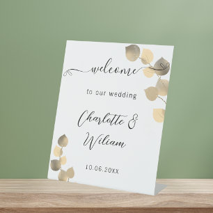 Eucalyptus golden wedding welcome pedestal sign
