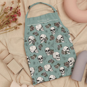 Eucalyptus Gothic Skulls and Roses Custom Name Apron