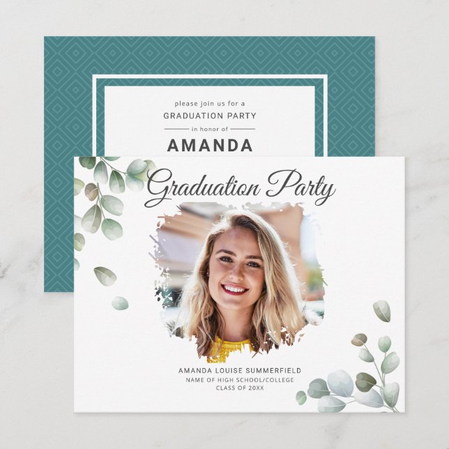 Eucalyptus Graduation 2022 Botanical Greenery Grad Invitation (Front/Back)