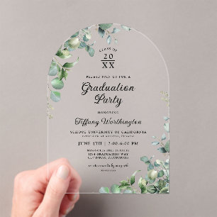 Eucalyptus Graduation Party Acrylic Invitations