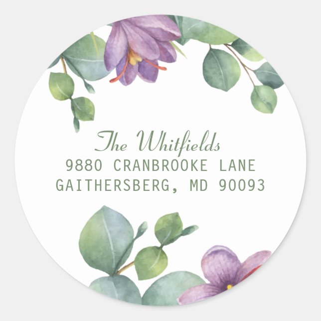 Eucalyptus Green and Purple Foliage Address Label (Front)