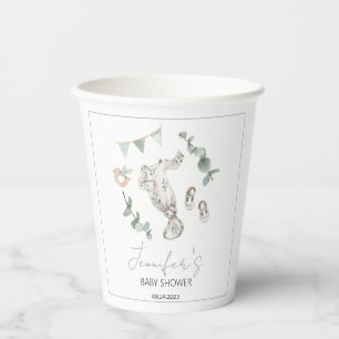 Eucalyptus green boho boy baby shower paper cup