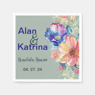 Eucalyptus Green Bold Wildflower Floral Wedding Napkin
