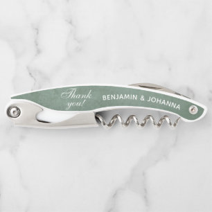 Eucalyptus Green Custom Wedding Thank You Favours Corkscrew