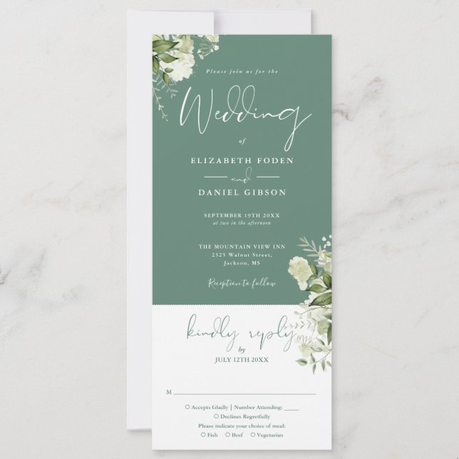 Eucalyptus Green Floral All In One Wedding Invitation (Front)